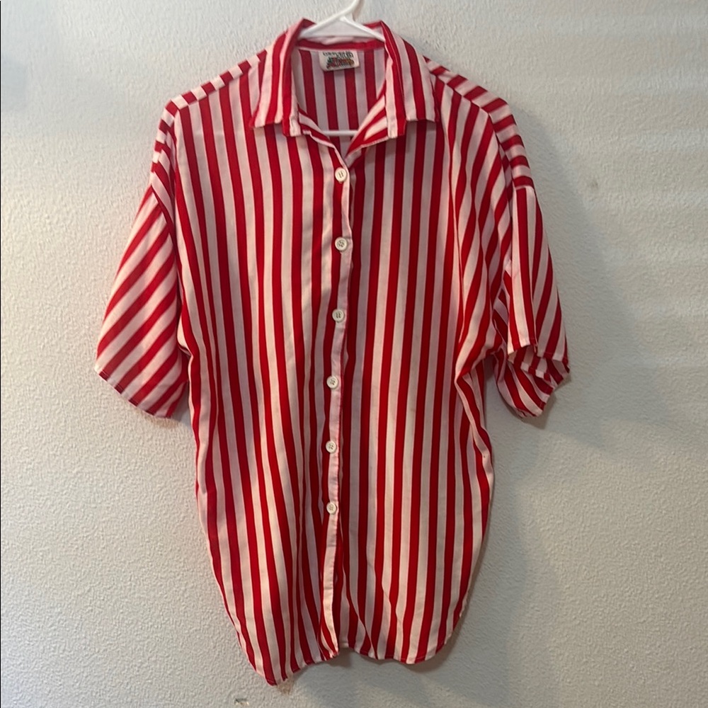 VTG California Krush Red and White Striped Button Down Shirt